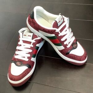 Gucci Screener Rosso Ancora GG Canvas Men’s Burgundy and White Web Logo Sneakers